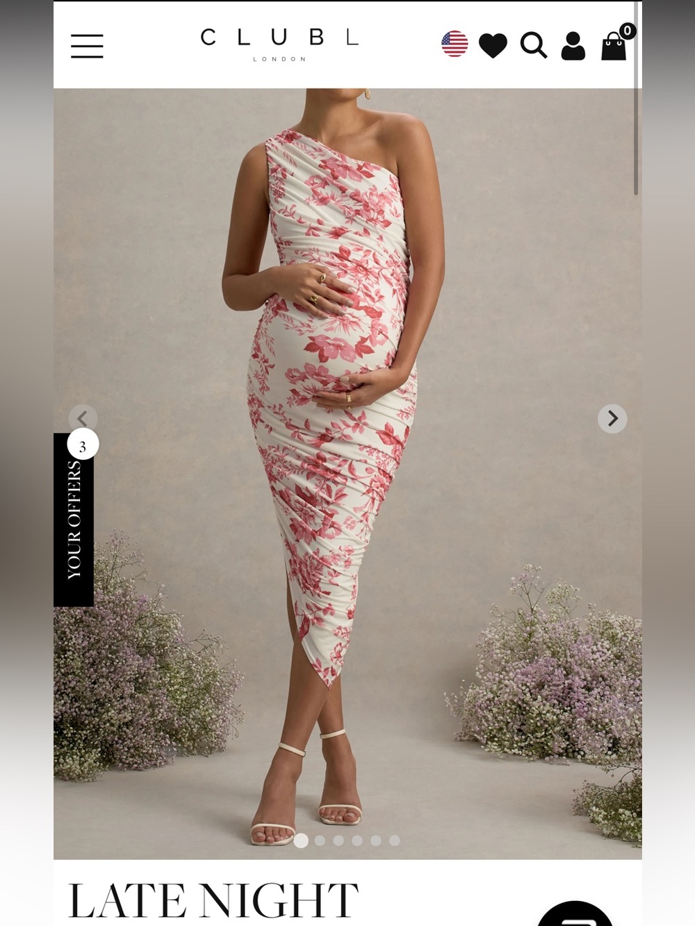 Club L London One-Shoulder Pink Floral Maternity Dress